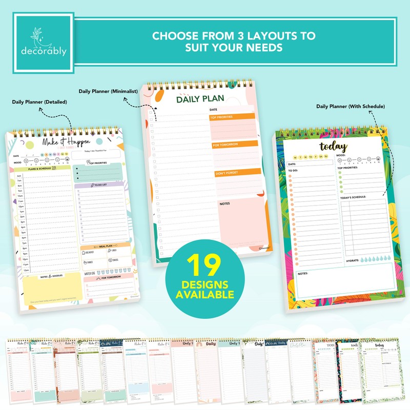 Decorably Daily Planner Pad Minimalist, 52 Sheets Daily to Do