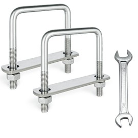 SRZTXU 2 Sets M8 Square U-Bolts,304 Stainless Steel Square u-Bolts,with Nuts,Bolt Plate and washers (2, M8 x 65mm x 80mm)