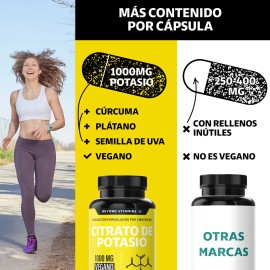 Citrato Potasio 1000mg Con Platano En Polvo, Curcuma Capsulas (curcuminoides) Y Semilla De Uva - Potassium Citrate - Curcumina - Vitaminas Mujer...   