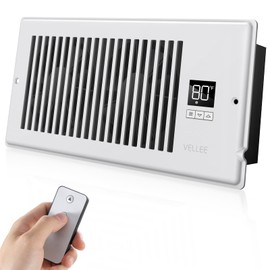 VELLEE Quiet Register Booster Fan Fits 4" x 10" (DUCT OPENING CUTOUT), 10-Speed Smart Heating Cooling AC Vent Booster Fan w/Remote Control & Thermostat Control (Vertical Grille - White) - Corded