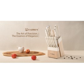 14PCS Hammer Forging Chef Steak Santoku Fruit Knives Set Sharp Chef Knife Sets With Natural Wood Knife Holder Shearscolor: White