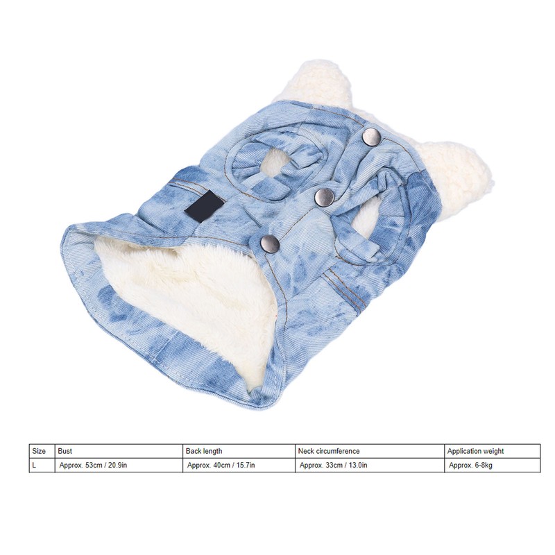 Dog Jean Coat Warm Cold Weather Plush Denim Pet Jacket