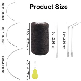 Needle and Thread Set Professional Hair Extension Tools Hair Weave Needle 12 pcs with 3 pcs Black Brown Beige Threads for Making Wig Sewing Hair Weft Hair Weave Braid Extension (Mixed Color)