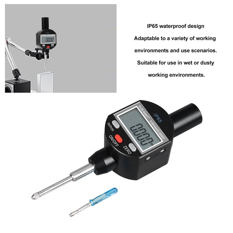 Dial Indicator Digital Display 0.00005in/0.001mm Resolution 0 to 25.4mm Range