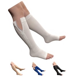 HealthyNees Seniors Care 20-30 mmHg Zipper Compression Leg Calf Open Toe Socks (White, Large-X-Large)