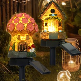 Rossesay 2 Pack Mushroom Fairy Solar Lights Statue Outdoor Garden LED Decor Gnome Waterproof Fairy Houses Lights for Home Decor Stakes Solar Powered for Lawn Walkway Patio Yard (Styilsh)