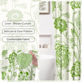 Ksriylm Sage Green Shower Curtain,Cotton Waterproof Floral Cottagecore Spring Shower Curtains for Bathroom 71" W x 71" L