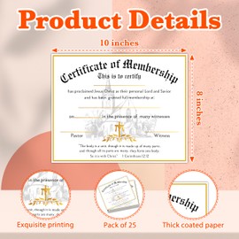 Church Membership Certificates for New Members, 25 Pcs Gold Foil Recognition Certificate, Certificates of Membership Gifts for New Church Members, Christian Religious Favors & Supplies -16