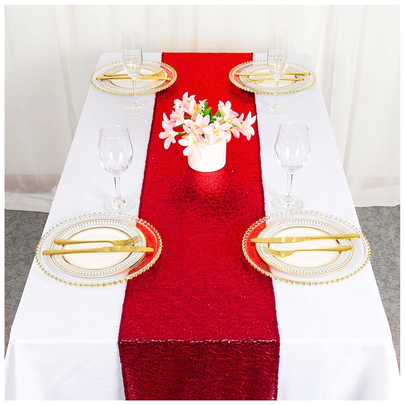 WISPET Red Sequin Table Runner 12 X 108 Inch Pack