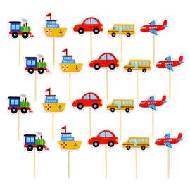 TOYANDONA 20pcs Transportation Cupcake Toppers, Vehicle Cupcake Topper for Kids Birthday Party Supplies