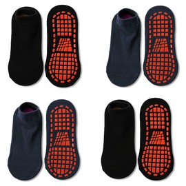 ARERWA Kids Grip Socks 6-9 Years Boys Girls Ankle Non Skid Socks for Children (4 Pairs) Anti-slip Baby Grip Socks - Trampoline Socks with Grips Crew Socks