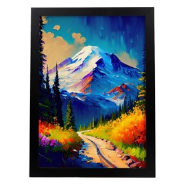 Nacnic Mount Rainier Oil Painting Style Poster. Illustrations of monuments and cities in Full Colour Photographic Style. Interior Design and Decoration. Size A3.
