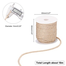 PandaHall 5 mm Twisted Cord Trim, 3-Layer Polyester Cord Shiny Viscose Cording Decorative Cord Rope Cord for Home Decor, Costumes, Beautiful, Christmas Bag Cords (59 Feet, Navajo White)