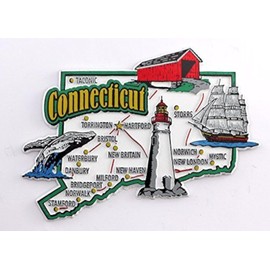 Connecticut - Imán coleccionable para nevera con mapa del estado y puntos de referencia