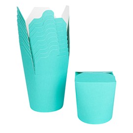 Bio Tek 3.2 x 2.9 x 4 Inch Food Containers, 50 Noodle Takeaway Boxes - Disposable, Sturdy, Turquoise Paper 16 Ounce Take Out Boxes, Round, For Hot Or Cold Foods - Restaurantware