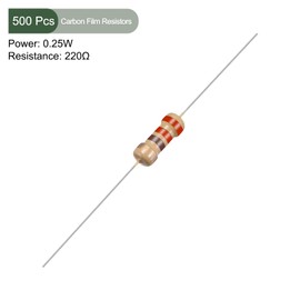 YOKIVE 500pcs Carbon Film Resistors 1/4W 220 Ohm 5% Tolerance Resistors for DIY Electronic Projects 4 Color Bands 45x2.2mm
