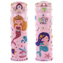 Decorate Your Own Water Bottle with Mermaid 5D Diamond Art Painting Stickers Kits & Glitter Gems, Creative DIY Art & Craft Kits for Girls,Best Gift for Kids,BPA Free Stainless Steel Insulated Mug