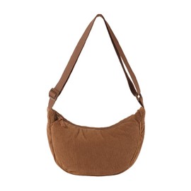 GUSXPPD Women's Cord Crossbody Bag, Half Moon Bag, Shoulder Bag, Half Moon Crossbody Shoulder Bag with Adjustable Shoulder Strap, Casual Shoulder Bag Made of Corduroy Hobo Halfmoon Bag, brown