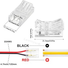 2 Pin 10 mm LED Light Strip Connector 22Awg 150 mm / 6 Inch Cob LED Plain LED Extension Plug Solderless Adapter Terminal for Cob 12 V/24 V Light Strips (Pack of 7)
