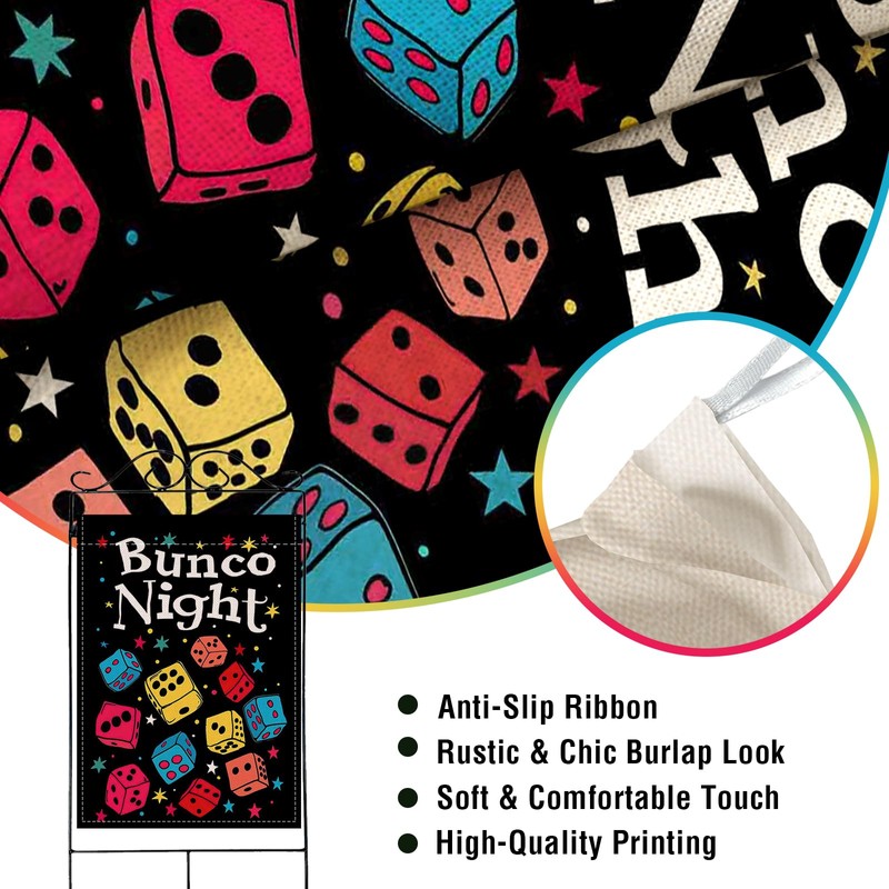 Bunco Night Large Decorative House Flag, Interests Game Dice Bingo