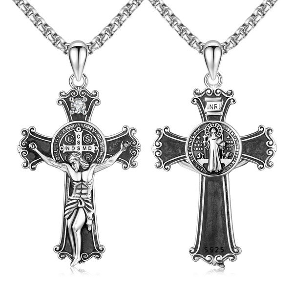 Midir&Etain St Benedict Crucifix Necklace 925 Sterling Silver Saint Benedict