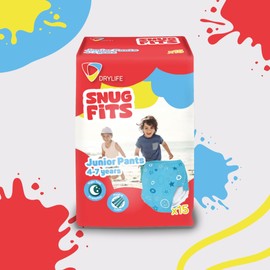 Drylife Snug Fits Unisex Ganztägig & Nachtwindeln bei Bettnässen | 800 ml Saugfähigkeit - 4-7 Jahre - 17-30 kg (15 Stück)