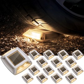 Etetale Solar Driveway Lights Outdoor 16 Pack, IP68 LED Solar Powered Waterproof Driveway Marker Deck Dock Lights for Dock Step Pathway Walkway Sidewalk Garden Yard Stair Marine (Warm)