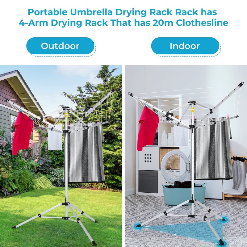 JS HANGER Drying Natural Clothes Airer Outdoor Portable 4-arm Aluminum