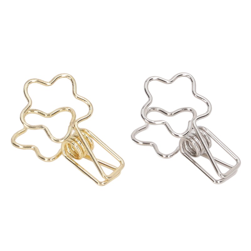 100pcs Binder Clips Gold Silver Flower Shape Metal Hollowed Long