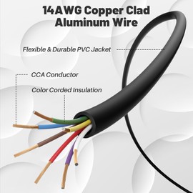 7 Way Trailer Wire 35FT, Heavy-Duty 14 Gauge Copper Clad Aluminum Cable, 14AWG 7 Pin Trailer Wiring with Color-Coded Jacket, Insulated Stranded Extension Cable for Utility Trailer, RV, Automotive