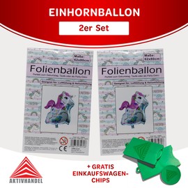 AKTIVHANDEL Unicorn Foil Balloons, Set of 2, Happy Birthday, 62 x 80 cm, Suitable for Air and Helium Filling, Party Decoration for Children's Birthdays, Celebrations, Includes Shopping Chip