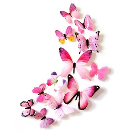 12pcs Butterfly Wall Decor, Removable 3D Butterfly Wall Decals Wall Stickers & Murals for DIY Kids Nursery Bedroom Decor (Pink)