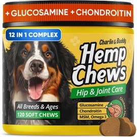 Glucosamine for Dogs - Hеmp Calming Chews with Glucosamine & Chondroitin - Daily Support with MSM, Omega 3 and Turmeric for Senior and Large Breed Dogs - Chicken Flavor, 120 Soft Treats