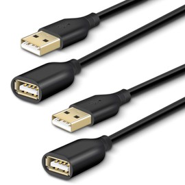 Fasgear USB 2.0 Extension Cable: 2 Pack 6ft USB 2.0 Type A Male to Female Extension Cord Data Transfer Extender with Gold-Plated Connector for USB Flash Drive/Hard Drive/Mouse/Printer (Black)