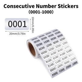 Skweawert 1-1000 Consecutive Number Inventory Stickers Self Adhesive Waterproof Labels Office Warehouse Numbering Classification Black Printing on Silver Sticker 0.79 x 0.38 Inch
