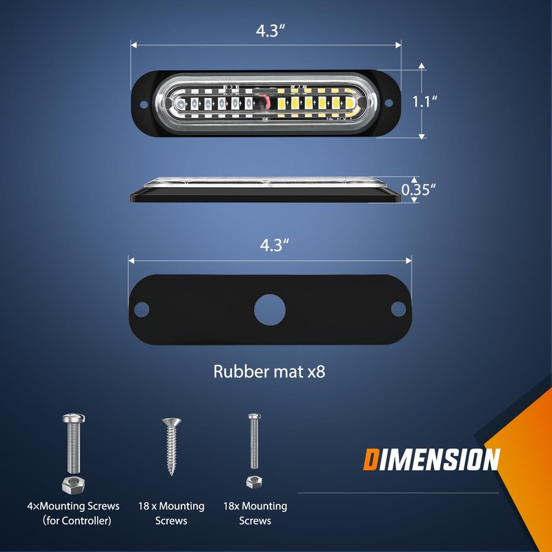 Nilight 8PCS Led Strobe Lights with Controller 12V 24V Sync