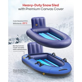 QPAU Snow Sled with Premium Canvas Cover, 2 Person Inflatable Heavy Duty Snow Tube with Reinforced Handles, Snow Sleds for Kids and Adults, Winter Toboggan Outdoor Toys Gifts for Family (Blue)