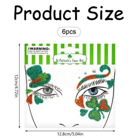 Bojueshaw 6PCS Children's Glitter Face Tattoo Stickers - Sparkling Diamond Designs for Parties, Performances, and Events, Multiple Sizes and Styles for Kids' Makeover.(St. Patrick's)