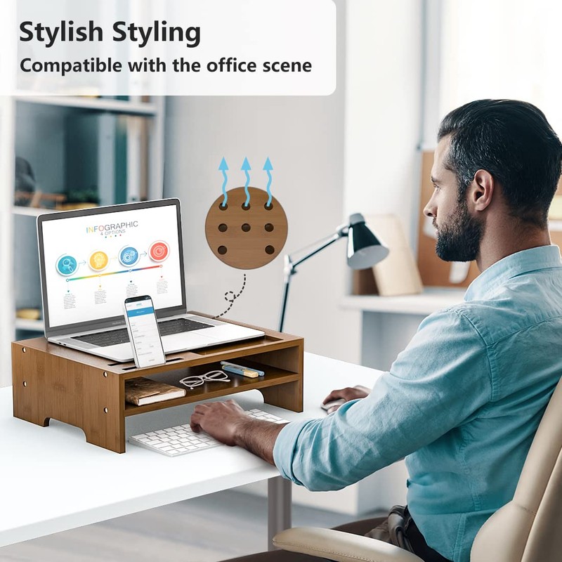 Monitor Stand Riser with Storage Organizer Desktop with Cooling Holes