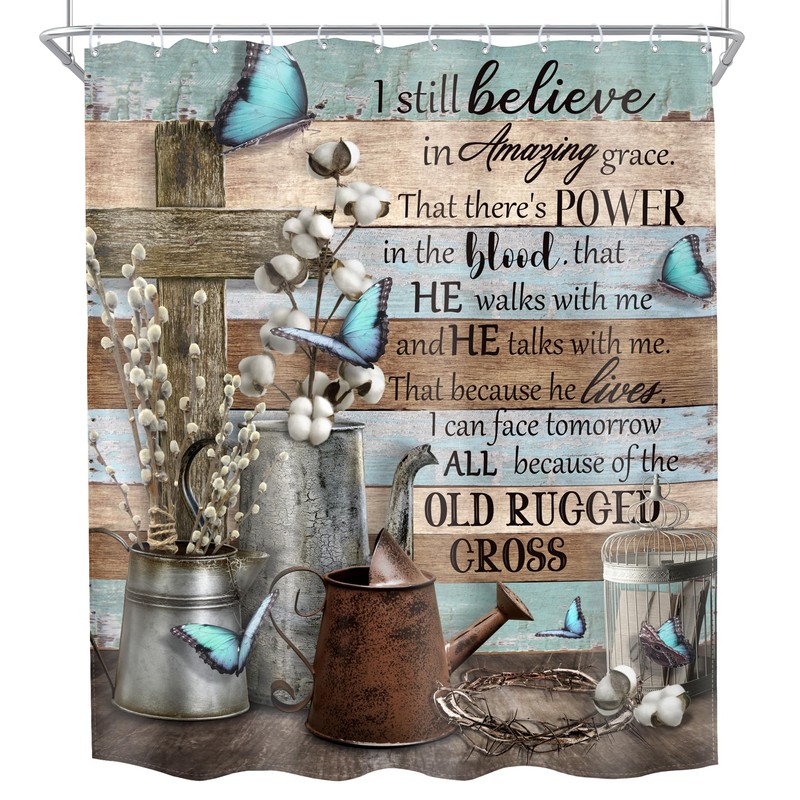 MESHELLY Rustic Farmhouse Christian Shower Curtain 60Wx72H Bible Verse Butterfly