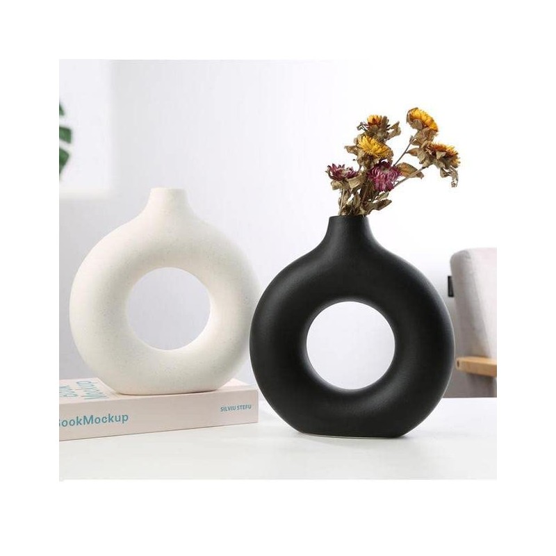 Eastern Rock White Ceramic Vases for Pampas Grass,Water Drop Design