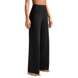 ESOFT Wide Leg Pants Women High-Waisted Yoga Work Dress Pants with Pockets, Casual Sweatpants, Petite/Regular Black