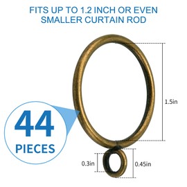 AMZSEVEN 44 Pack Curtain Rings with Eyelets, Metal Drapery Rings for Pinch Pleat Curtains, Drape Ring 1.5 Inch I D, Fits Up to 1.2 in Rod (Bronze)