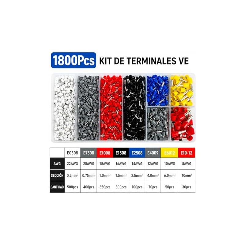 Kit Pinza Crimpadora 1800 Terminales Profesional Hsc8 6-4a Con Ferrules