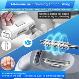 Electric Nail Clippers Automatic Nail Trimmers with Dual Blade Heads, LED Light, Nail Care Tool, Cutter & Grinder for Fingernails, Safe for Babies, Kids, Adults, Seniors, Weak Hands