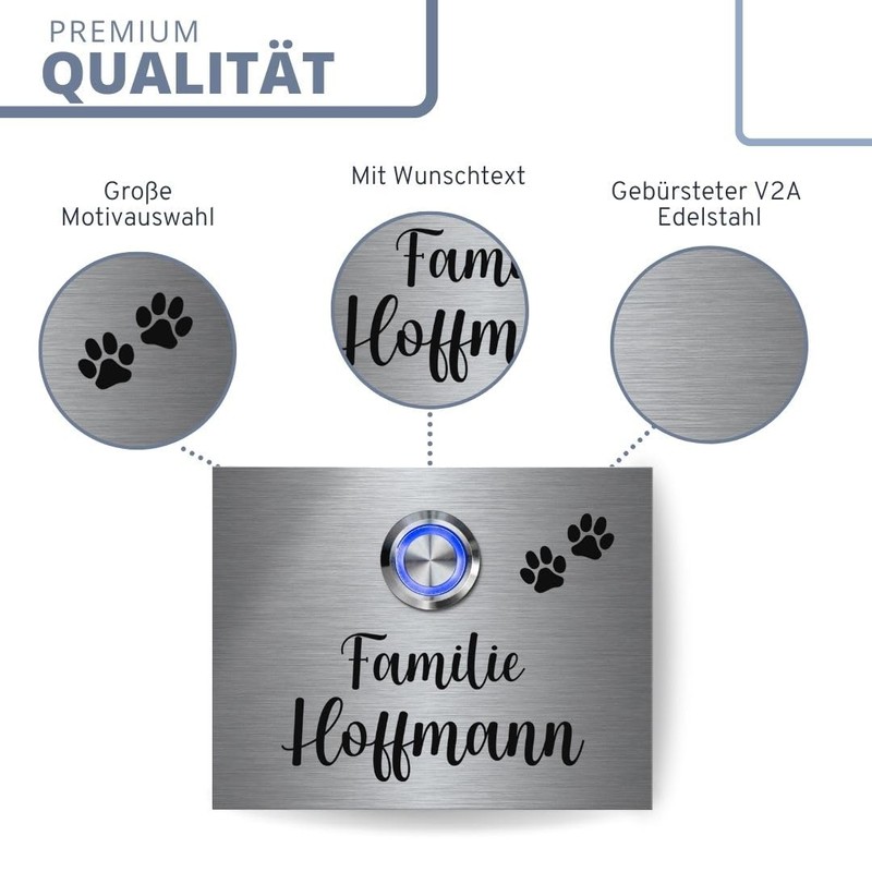 'Engraved Stainless Steel Door Chime/Doorbell Plate Set Model Walter with