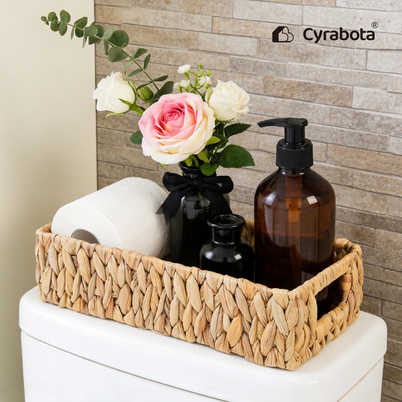 Cyrabota Water Hyacinth Basket, Toilet Tank Basket for Storage with