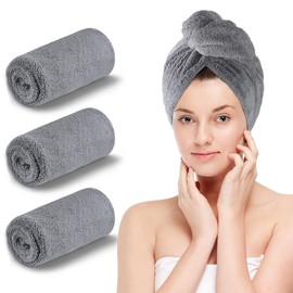 KinHwa Hair Turban Microfibre Long Hair Turban 30 x 70 cm Towel Head Towel with Button for Hair Quick-Drying Head Turban Super Absorbent and Soft Pack of 3