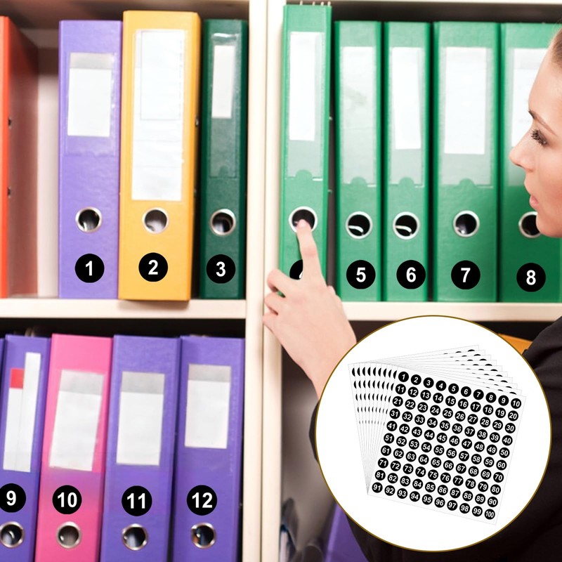 1-100 Round Number Stickers, 10 Sheets Consecutive Labels, Self-Adhesive 0.4"