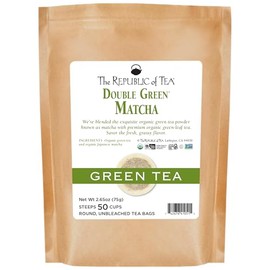 The Republic of Tea Double Green Matcha, 50 bolsas de té, mezcla gourmet de té verde orgánico y polvo de matcha                                       